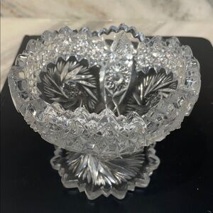 Pinwheel Star of David Clear Glass Footed Open Candy Dish